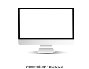 Realistic computer monitor with transparent and blank screen for you design. Device screen mockup. Isolated on white. Vector template eps10.