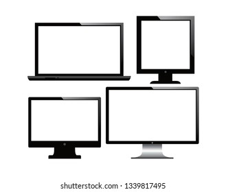 Realistic computer or Pc monitor isolated on white  background. Vector mockup. - Vector illustration