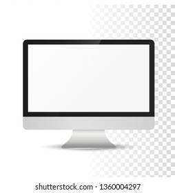 Realistic Computer Or Pc Monitor Isolated On Transparent Background. Vector Mockup.