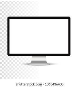 Realistic computer or Pc monitor isolated on transparent background. Vector mockup.