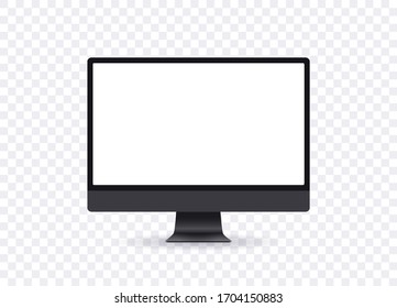 Realistic computer screen, black thin frame monitor mockup in modern style with empty screen in front view isolated on transparent background. Vector quality 3d illustration.