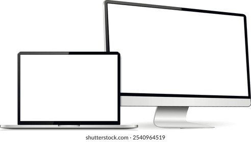 Tela de computador realista com maquete de laptop. Monitor e laptop com tela em branco.