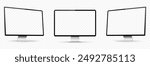 Realistic computer screen mockup. Computer display on three sides with empty screen isolated on transparent background
