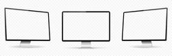 Realistic computer screen mockup. Computer display on three sides with empty screen isolated on transparent background