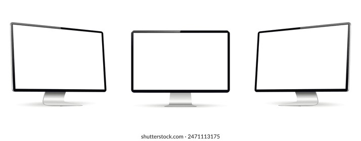 Realistic computer screen mockup. Computer display on three sides with blank screen.