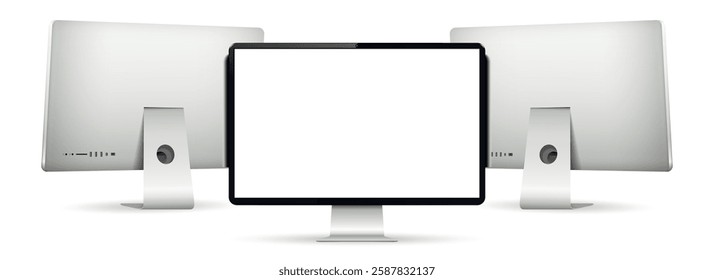 Realistic computer screen mockup. Computer display on four sides with blank screen.