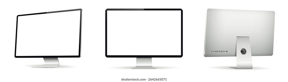 Realistic computer screen mockup. Computer display on three sides with blank screen.