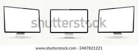 Realistic computer screen mockup. Computer display on three sides with blank screen isolated on transparent background