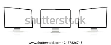 Realistic computer screen mockup. Computer display on three sides with blank screen.