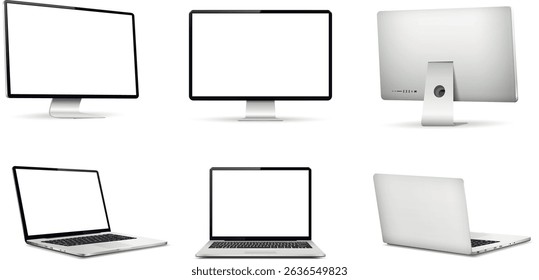 Realistic computer screen mockup. Laptop computer mockup different angles views.