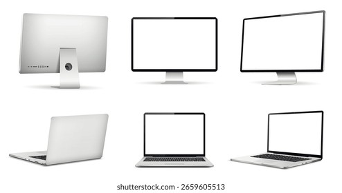 Maqueta realista de la pantalla del ordenador. Maqueta de computadora portátil con diferentes ángulos de visión.