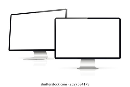 Montagem realista da tela do computador. Dois monitores de computador com tela em branco.