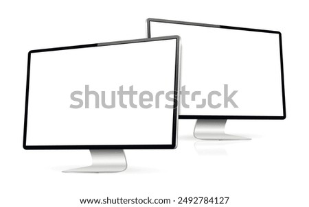 Realistic computer screen mockup. Two computer display with blank screen.