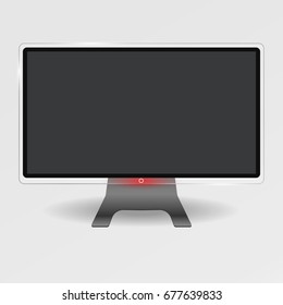 A realistic computer screen. Modern stylish LCD panel, LED type. A model of a large computer monitor. Empty TV template. Element of graphic design for catalog, website, as a layout. Illustrations.