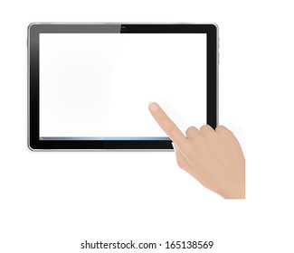 Realistic Computer Tablet with Finger Pointing - with separate layer so you can easily add your own image to tablet screen