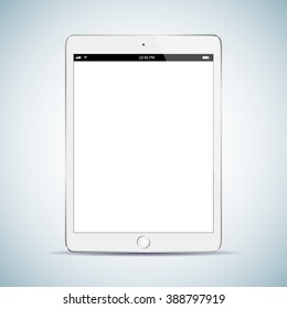 Realistic computer tablet. White glossy tablet PC mock-up. Perfect for application demo.  Vector illustration.
