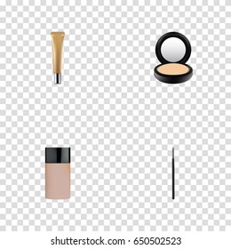 Realistic Concealer, Blusher, Collagen Tube And Other Vector Elements. Set Of Maquillage Realistic Symbols Also Includes Contour, Eye, Makeup Objects.