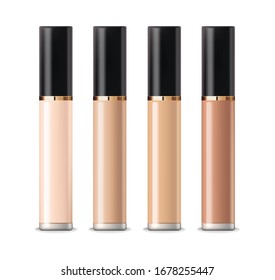 Realistic concealer bottle, packaging mockup, make up product, 3d container package isolated set, vector illustration