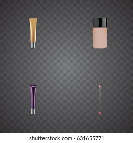 Realistic Concealer, Collagen Tube, Day Creme And Other Vector Elements. Set Of Cosmetics Realistic Symbols Also Includes Cosmetics, Concealer, Lip Objects.