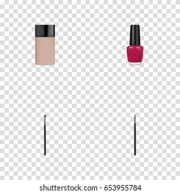 Realistic Concealer, Contour Style Kit, Eye Paintbrush And Other Vector Elements. Set Of Greasepaint Realistic Symbols Also Includes Foundation, Brush, Skincare Objects.