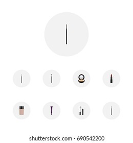 Realistic Concealer, Pomade, Brush And Other Vector Elements. Set Of Maquillage Realistic Symbols Also Includes Lips, Eye, Eyelashes Objects.