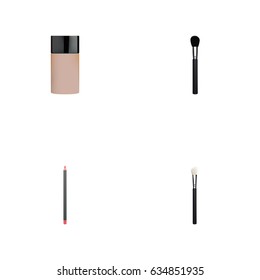 Realistic Concealer, Powder Blush, Beauty Accessory And Other Vector Elements. Set Of Cosmetics Realistic Symbols Also Includes Concealer, Foundation, Blush Objects.