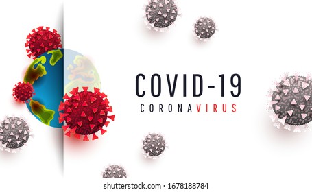 Realistic concept with cell diseases or covid 19 bacteria on a white background. Global world map with china pathogen respiratory coronavirus 2019-ncov. Flu spreading of world and Plenvmonia disease