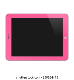 Realistic Concept Of Tablet PC With Blank Screen. Horizontal, Pink. Vector Illustration