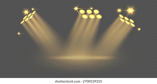 Efectos de iluminación de escenario de concierto realistas. Sobre un fondo transparente.