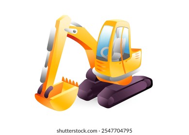 Realistic construction excavator illustration in 3D style.