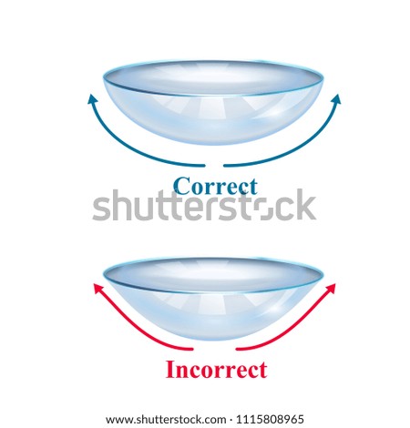 Realistic contact lenses of correct and incorrect form on white background vector illustration