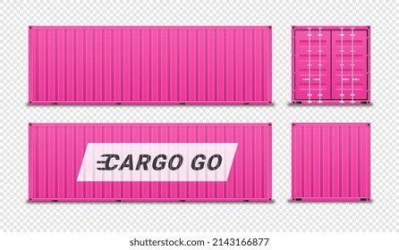 Realistic container pink. Ship cargo transportation, maritime international trade. Graphic elements for website, design for boxes. Flat vector illustrations isolated on transparent background