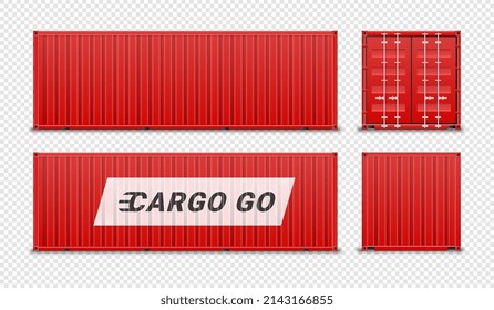 Realistic container red. Collection of elements for creating 3D pictures. Freight transport, globalization and international trade. Flat vector illustrations isolated on transparent background