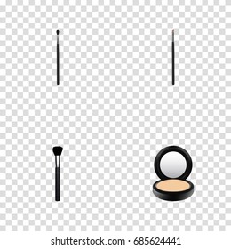 Realistic Contour Style Kit, Blusher, Make-Up Product And Other Vector Elements. Set Of Maquillage Realistic Symbols Also Includes Makeup, Contour, Blusher Objects.