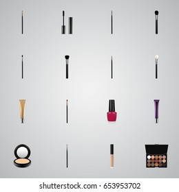 Realistic Contour Style Kit, Brush, Eye Paintbrush And Other Vector Elements. Set Of Maquillage Realistic Symbols Also Includes Contour, Face, Makeup Objects.