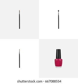 Realistic Contour Style Kit, Brush, Varnish And Other Vector Elements. Set Of Cosmetics Realistic Symbols Also Includes Brush, Contour, Makeup Objects.