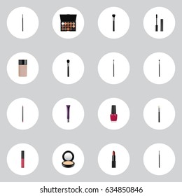 Realistic Contour Style Kit, Concealer, Varnish And Other Vector Elements. Set Of Maquillage Realistic Symbols Also Includes Eyeshadow, Ink, Makeup Objects.