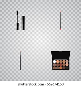 Realistic Contour Style Kit, Eyelashes Ink, Multicolored Palette And Other Vector Elements. Set Of Cosmetics Realistic Symbols Also Includes Brow, Eyelashes, Ink Objects.
