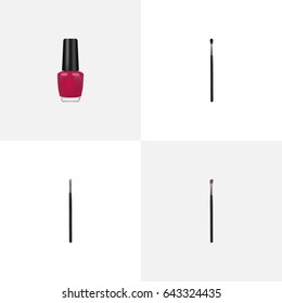 Realistic Contour Style Kit, Make-Up Product, Eye Paintbrush And Other Vector Elements. Set Of Cosmetics Realistic Symbols 