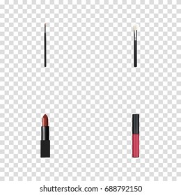 Realistic Contour Style Kit, Pomade, Liquid Lipstick And Other Vector Elements. Set Of Maquillage Realistic Symbols Also Includes Liquid, Pomade, Brush Objects.
