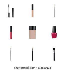 Realistic Contour Style Kit, Varnish, Beauty Accessory And Other Vector Elements. Set Of Cosmetics Realistic Symbols Also Includes Varnish, Contour, Pomade Objects.