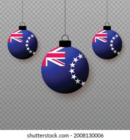 Realistic Cook Island Flag with flying light balloons. Decorative elements for national holidays.
