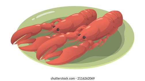 Realistic cooked boiled crayfish with lemon white background - Vector illustration