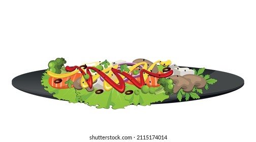 Fondo blanco de ensalada de verduras cocidas realistas - Ilustración vectorial