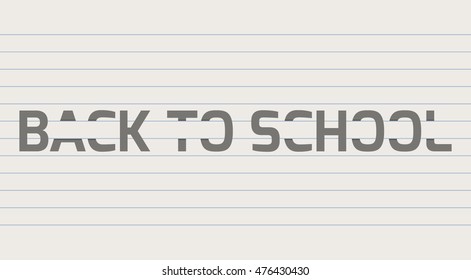 Realistic copybook page with the words Back to School. Colored vector illustration.