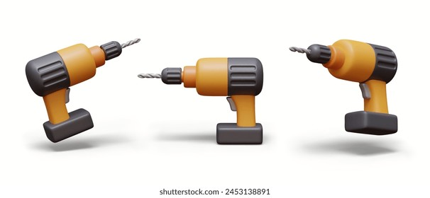 Realistic cordless screwdriver, drill. Electric tool for drilling