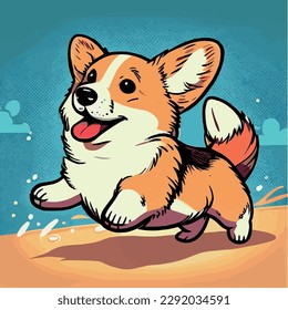 Realistic Corgi dog running on the grass - Vector illustration