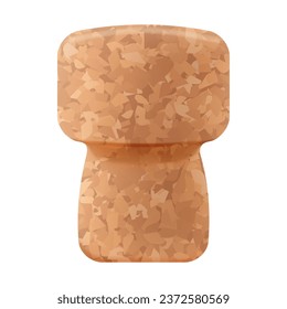 Realistic cork wood champagne stopper with texture isolated on white background. Vector illustration