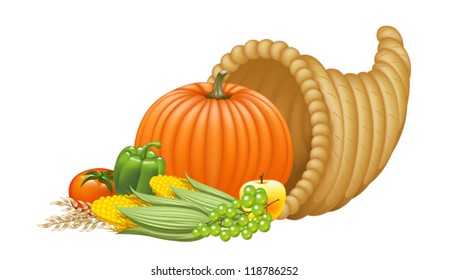 Realistic Cornucopia Illustration. Eps 10 Vector.