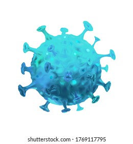 Realistic Coronavirus Molecule Icon.Covid-19 Blue Element